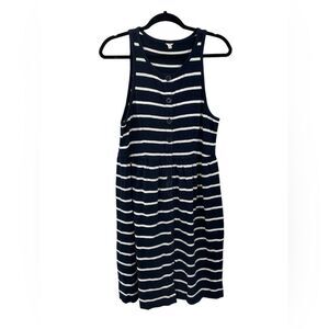 J. Crew Nautical Dress Navy Blue White Stripes Anchor Button Up Size MEDIUM